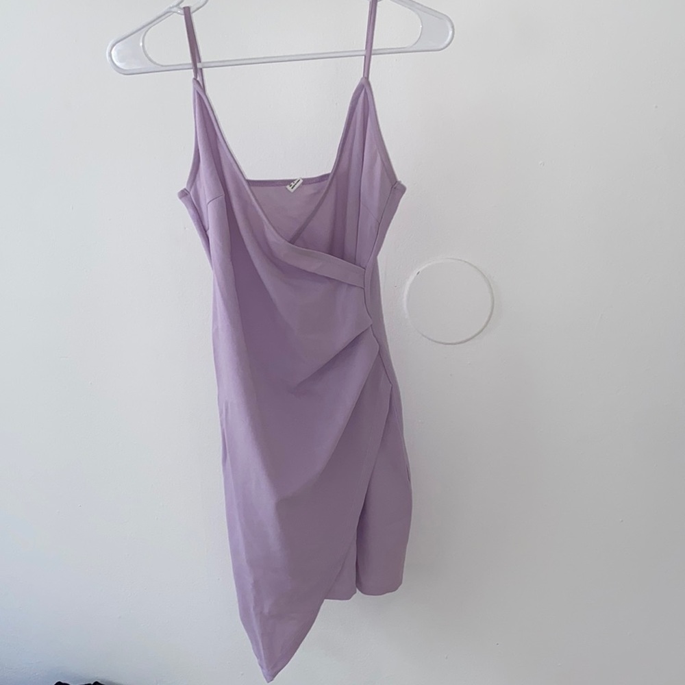 Purple dress from Amazon, asymmetrical bottom
